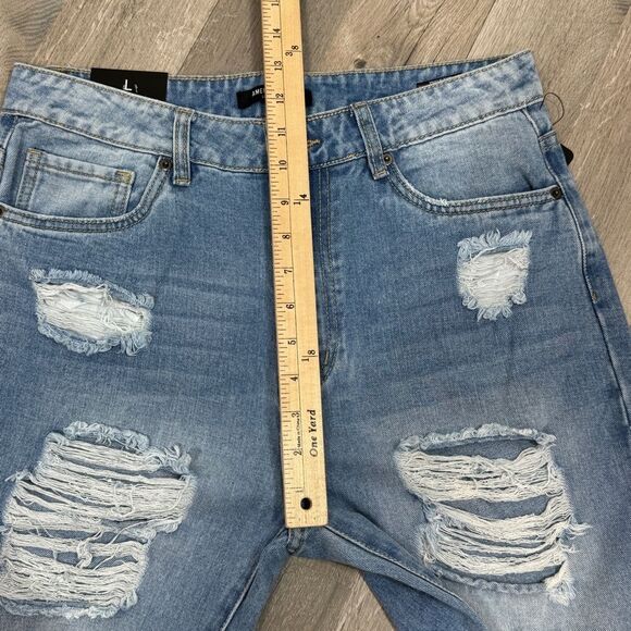 American Bazi Hollywood Graffiti Distressed Boyfriend Jeans Blue Large - Picture 12 of 14